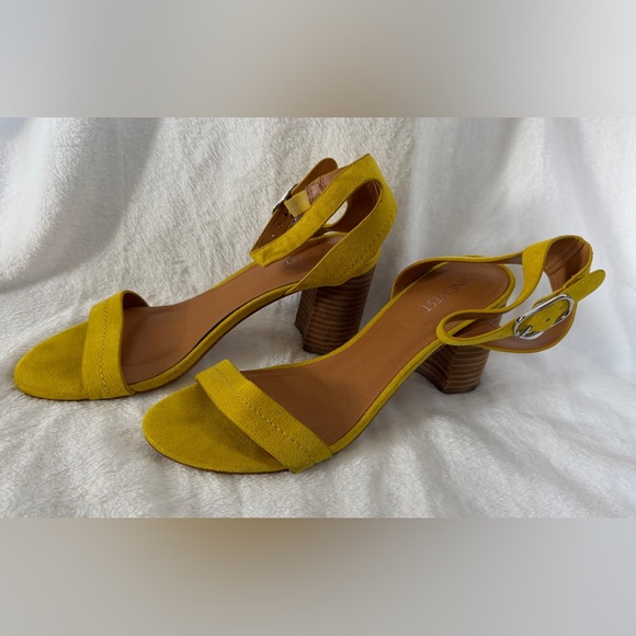 Nine West Shoes - Nine West Yellow Suede Ankle Strap Block Heel Sandals